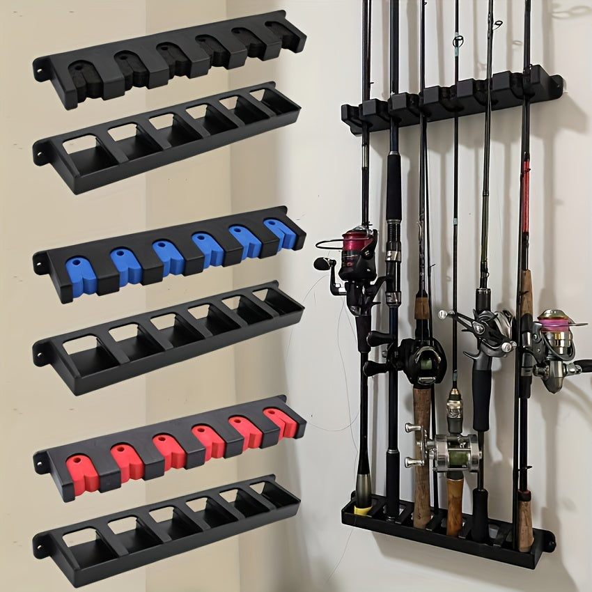 2pcs Black ABS Fishing Rod Holder - Wall-Mounted, High-Density Foam Grip Storage Box with Multiple Compartments for Garage and Sports Equipment Organization, Durable Foam Handle, Fishing Rod Rack