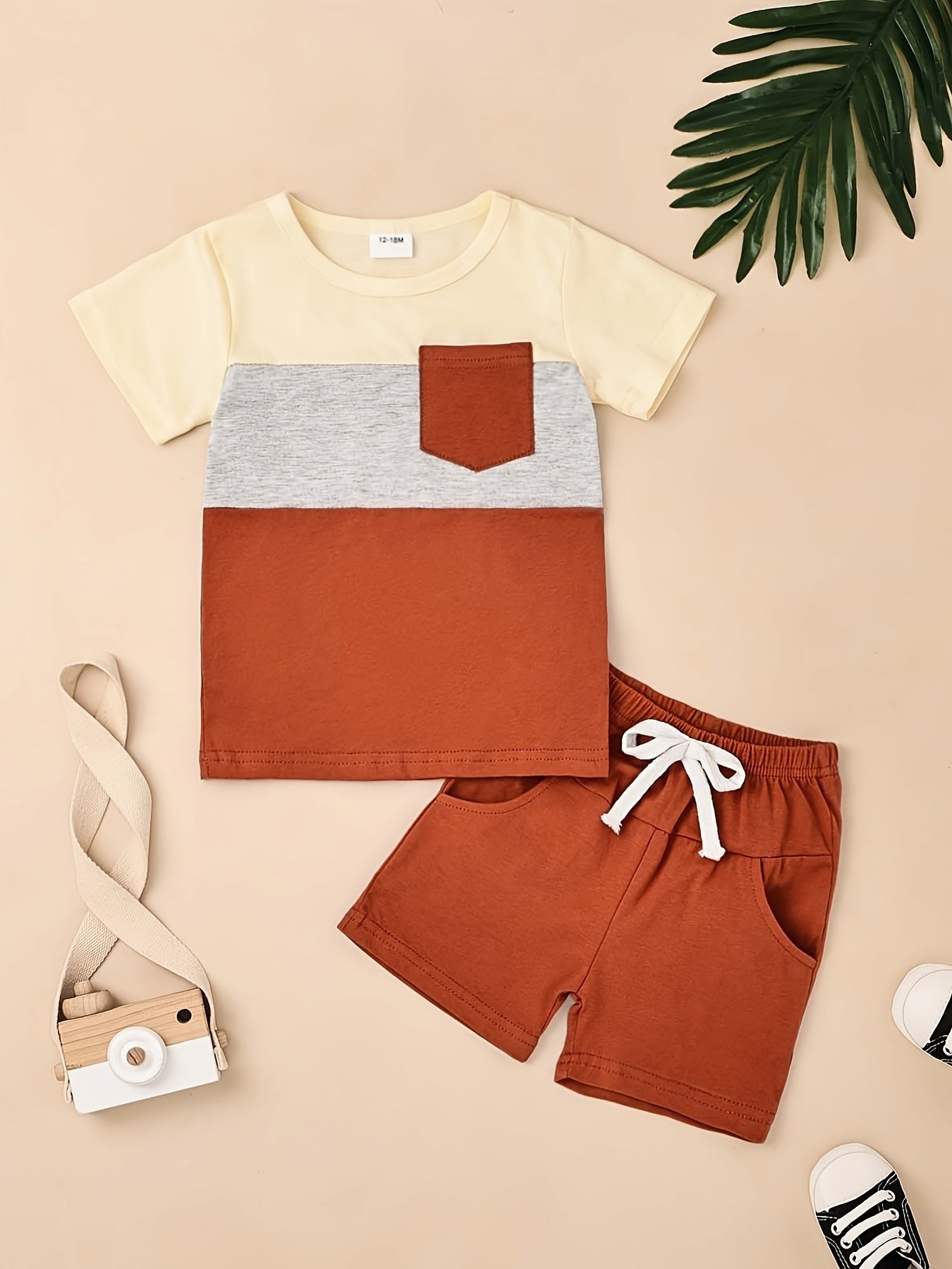 Baby Boy Clothes Toddler Boy Summer Outfits Short Sleeve Patchwork Top T-shirt & Pocket Pant Set 2 Piece 12 Months-4T