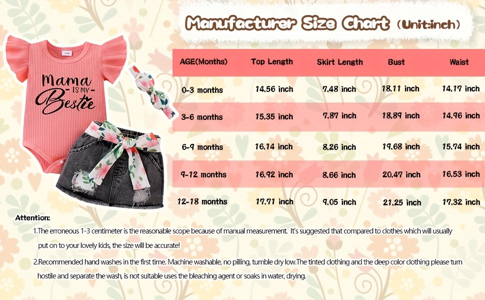 Baby Girl Clothes Newborn Romper Ruffle Sleeve Short Jeans Skirt With Headband Infant Outfits Set 0-18 Months, for Outdoor