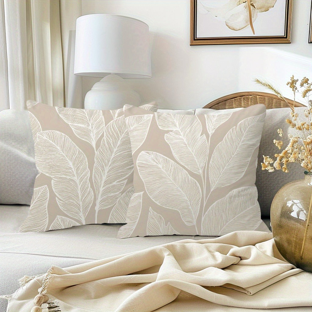 4pcs Printed Pillow Cover Set, Leaf Pattern Cushions for Bedroom Sofa, Creating a Cozy Rest Atmosphere, Adding Natural Comfort to Home, A Thoughtful Companion for Relaxation, 17.7x17.7 Inches, Zipper Closure, Machine Washable