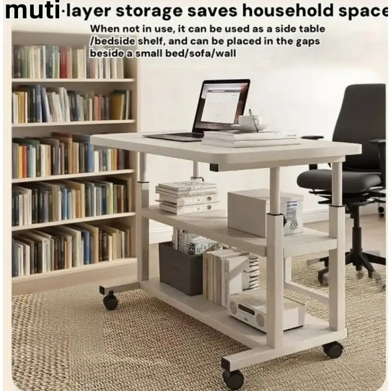 Height-Adjustable Mobile Table with Lockable Wheels, Reinforced Frame Folding Side Table, Black And White Handmade Art Workstation, Small Space Storage Table for Bedroom, Living Room, Or Study, Ideal Gift for Crafters, Artist