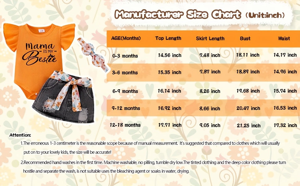 Baby Girl Clothes Newborn Romper Ruffle Sleeve Short Jeans Skirt With Headband Infant Outfits Set 0-18 Months, for Outdoor