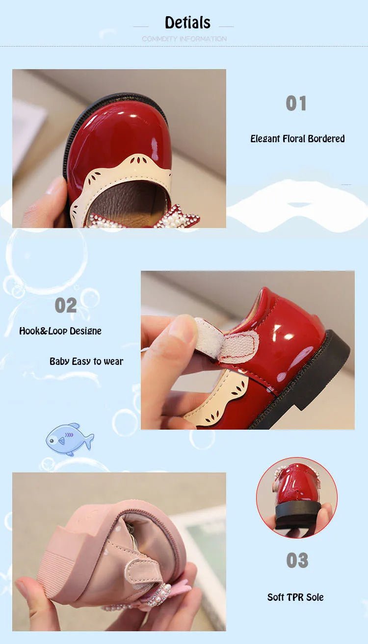 2024 Spring Summer Girl's Shoes Beading Bow - tie Baby Girl Shoes Crystal Princess Dress Shoes Bordered Children Footwear F02262 - Kenner House Emporium