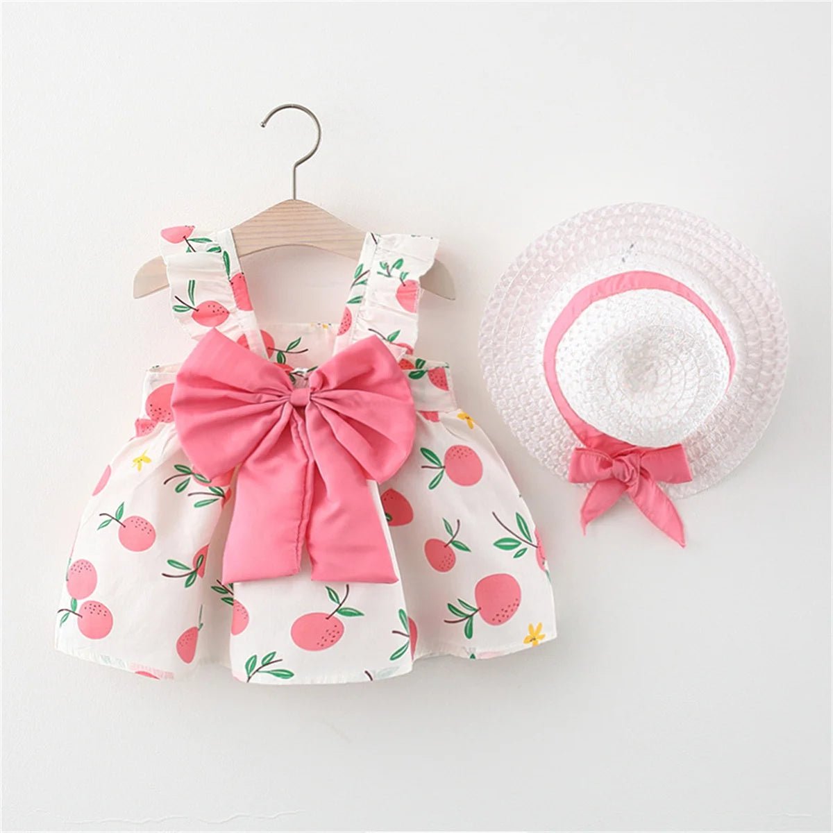 2Pcs/SetSummer girls dress children's clothing new small suspender bow orange print vest skirt with hat as a gift - Kenner House Emporium