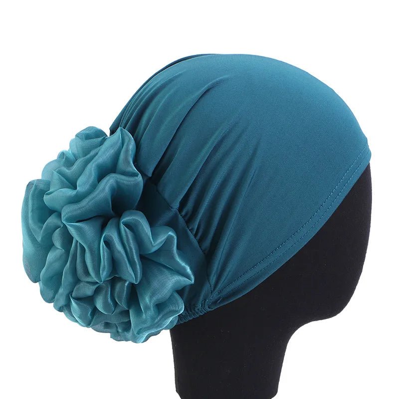 Women's Chiffon Headscarf With Flower Decoration,Monochromatic Elastic Breathable Head Wrap Suitable For Spring,Summer,Autumn - Kenner House Emporium