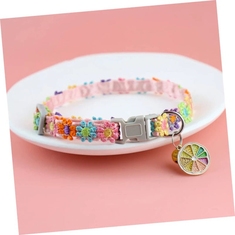 Pet Collar With Bell Cartoon Footprint Colorful Dog Puppy Kitten Collar Adjustable Safety Bell Ring Necklace Pet Accessories - Kenner House Emporium