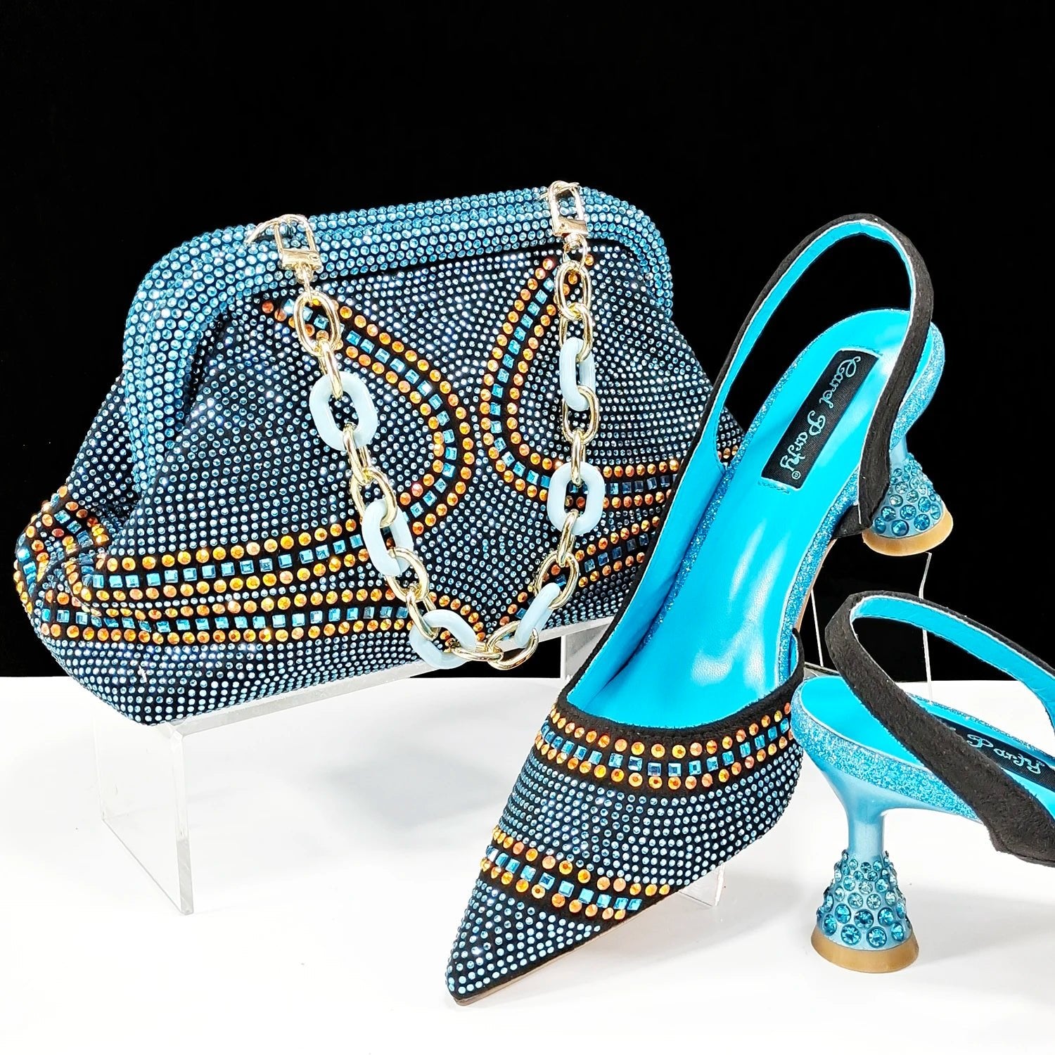 QSGFC New Italian Pumps and Bag To Party 2024 INS Style Pointed - Toe Rhinestone Elegant High Heels Champagne Wedge for Women - Kenner House Emporium