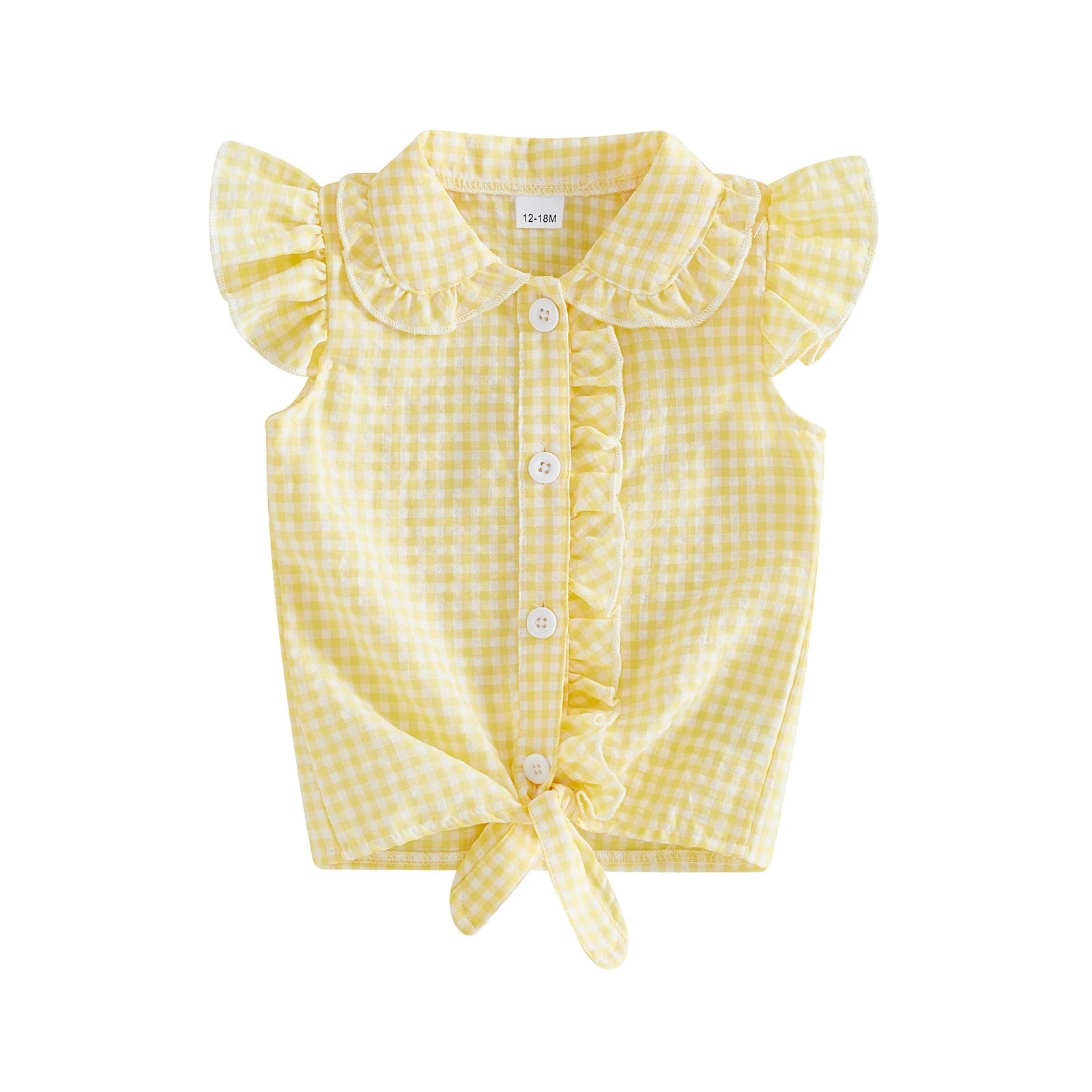 Toddler Clothes Baby Girl Summer Shirts Cute Plaid Solid Color Flying Sleeve Button Down Tops Children's Clothing - Kenner House Emporium