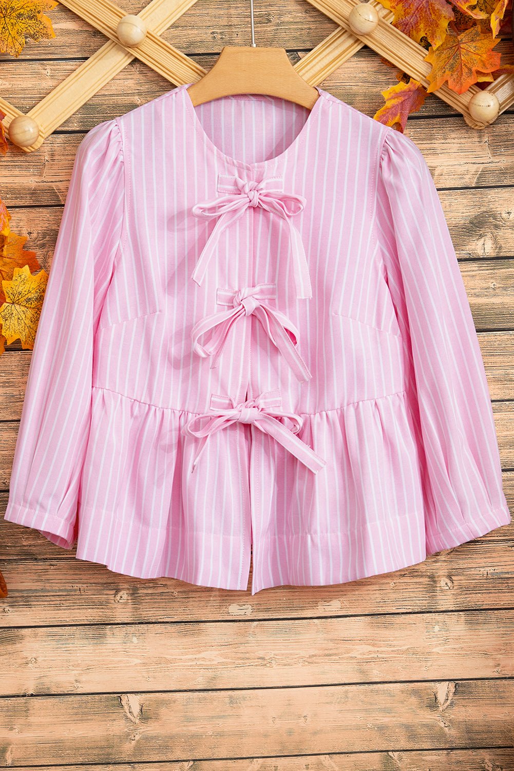 Pink Striped Print Sweet Bow Tie Blouse - Kenner House Emporium