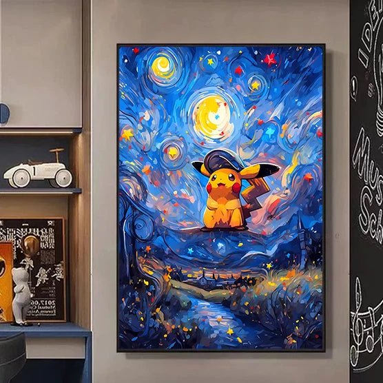 Pokmon Anime Character Pikachu Posters Van Gogh Museum Watercolor Canvas With HD Printed Wall art Pictures For Living Room Gifts - Kenner House Emporium
