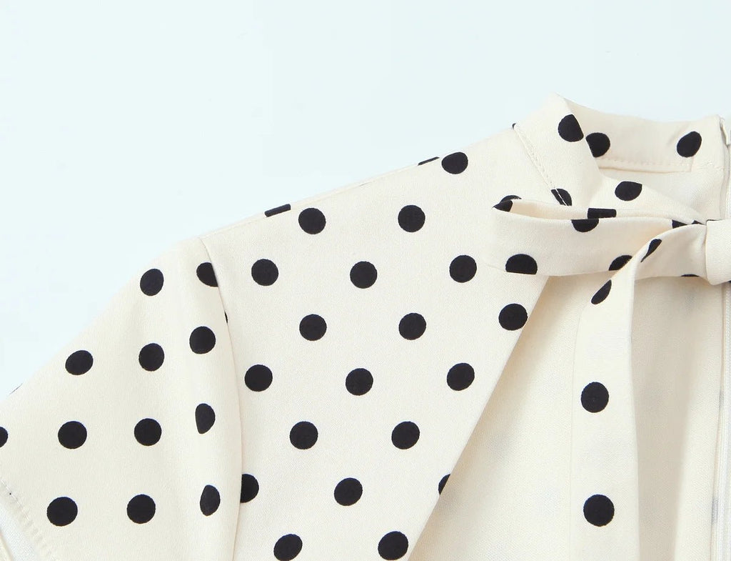 YENKYE New 2026 Women Bow Tie Short Sleeve Polka Dot Dress Sexy Pencil Mini Vestidos - Kenner House Emporium