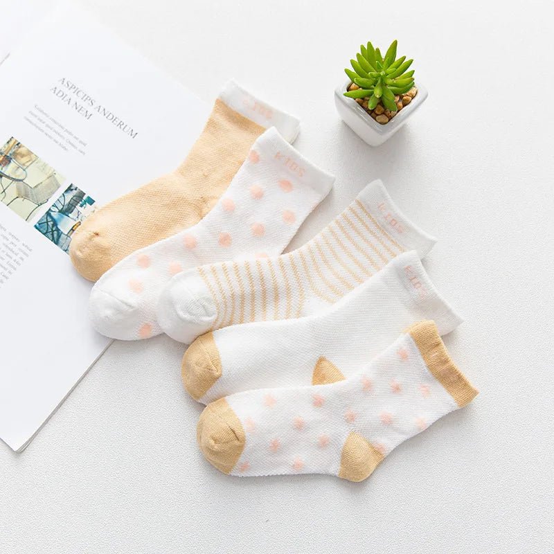 5 Pairs/lot 0 to 7 Years Spring Summer Thin Mesh Socks For Girls Boys Cute Animal Children's Thin Sock Baby Newborn Short Socks - Kenner House Emporium