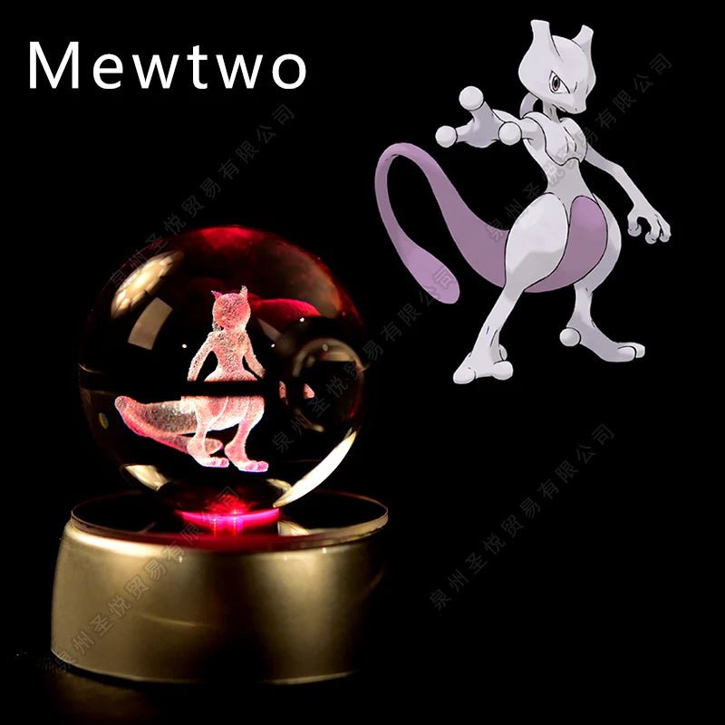 Pokemon Crystal Ball 3D Pikachu Gengar Mewtwo Night Light Lamp Pokeball 3D Glass Pokemon Crystal Ball Statue Kids Birthday Gift - Kenner House Emporium
