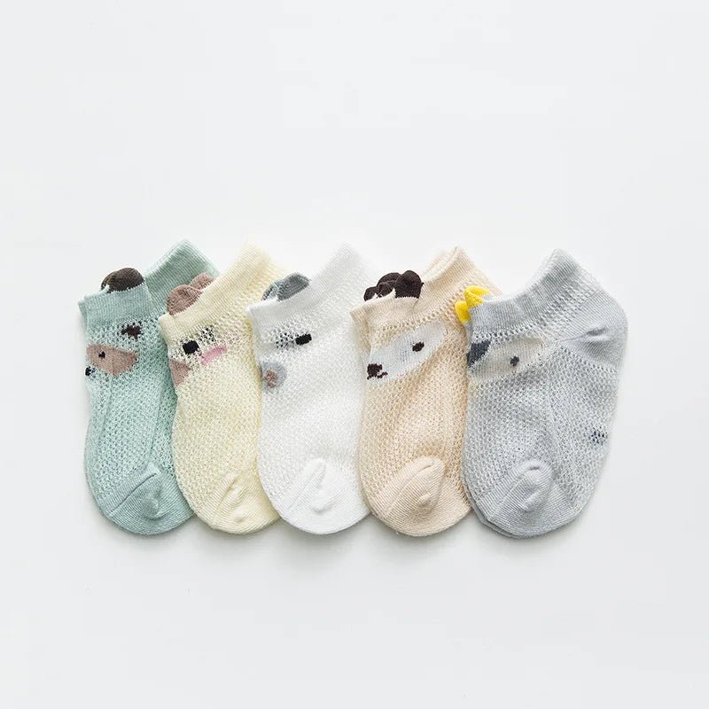 5 Pairs/lot 0 to 7 Years Spring Summer Thin Mesh Socks For Girls Boys Cute Animal Children's Thin Sock Baby Newborn Short Socks - Kenner House Emporium