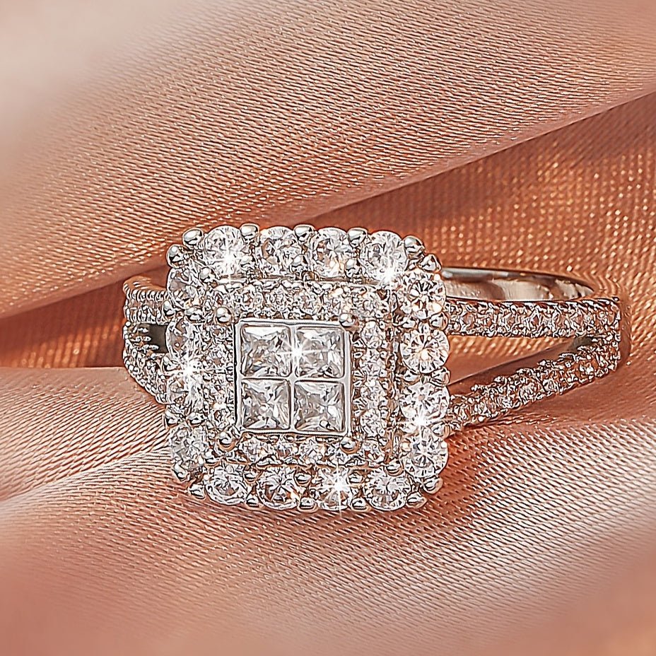 Large multi row white Synthetic Zirconia, fashionable, stylish, and atmospheric. Couples, lovers, gifts, wedding rings, Holiday Accessories, Couple Jewelry, Elegant Rings, Stylish Jewelry, Plated Rings, Highquality Finish, St - Kenner House Emporium