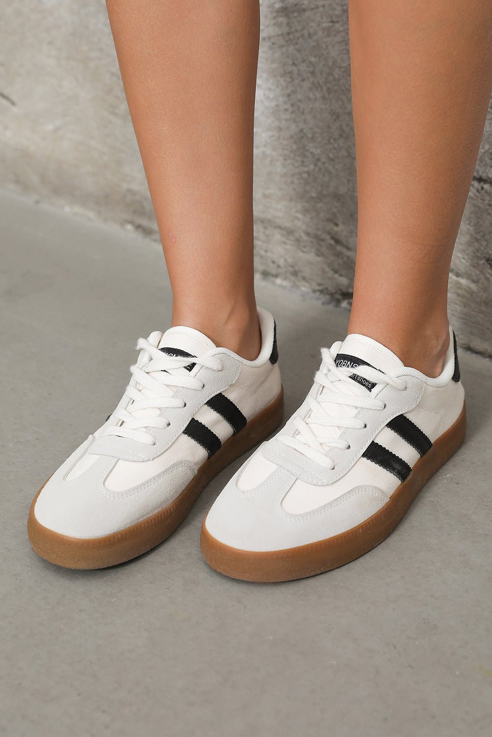 White Striped Lace Up Flat Sneakers - Kenner House Emporium