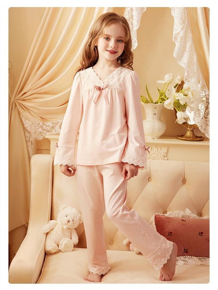 Girls' Pajamas Cotton Princess Style Suit Spring Autumn Long - Sleeved T-Shirt Trousers Cute Baby Home Service Clothes Tops+Pants - Kenner House Emporium