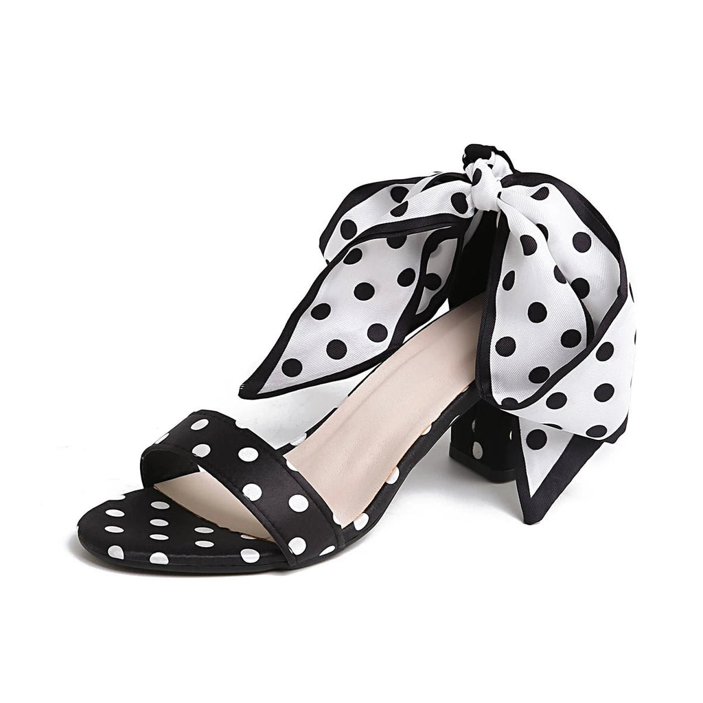2026 New High - Heeled Sandals, Classic Polka Dot Silk Texture with Delicate Bow, Gentle Style - Kenner House Emporium