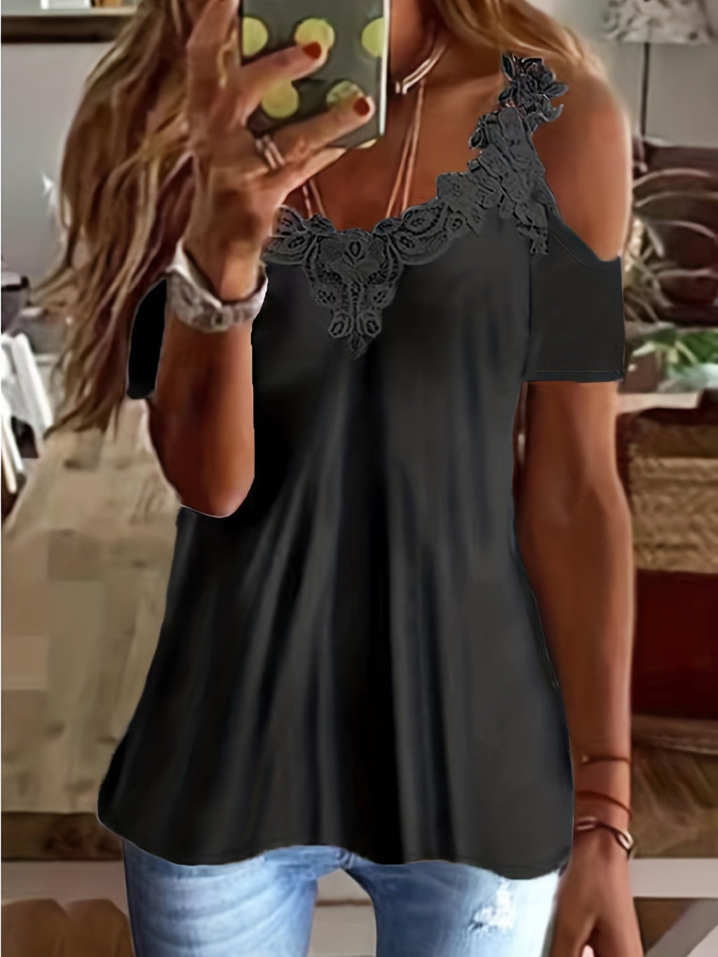 Women'S Casual Short - Sleeve T-Shirt with Shoulder Embellishments - Kenner House Emporium