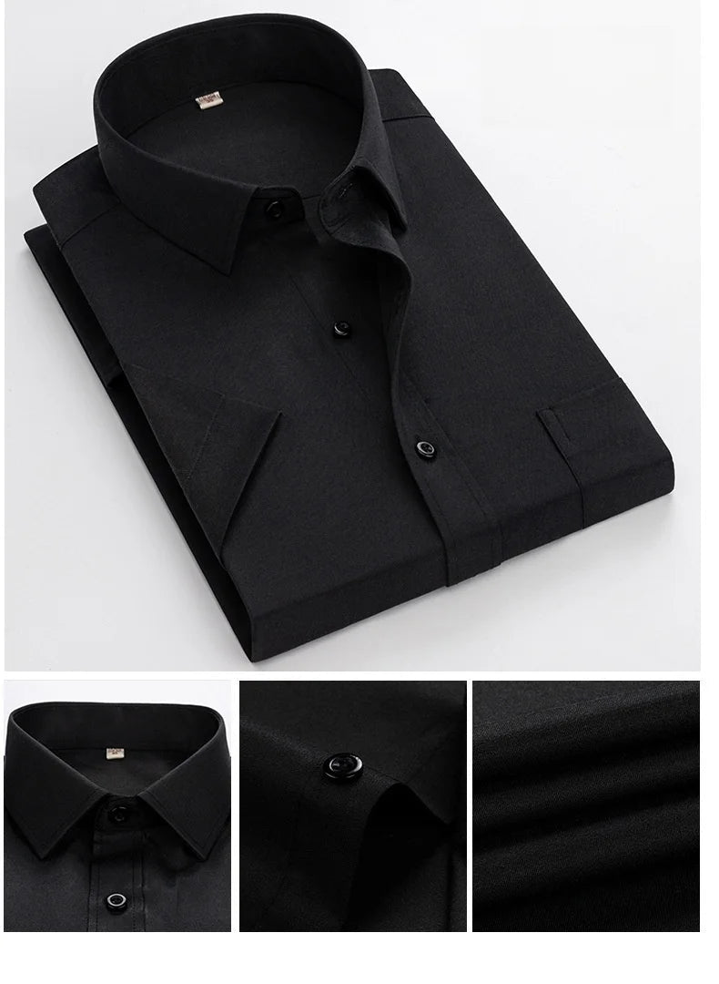 Business Dress Shirt Men Short Sleeve Autumn Spring Fashion Solid Casual Formal White Work Office Simple Basic Man Clothe S - 7XL - Kenner House Emporium