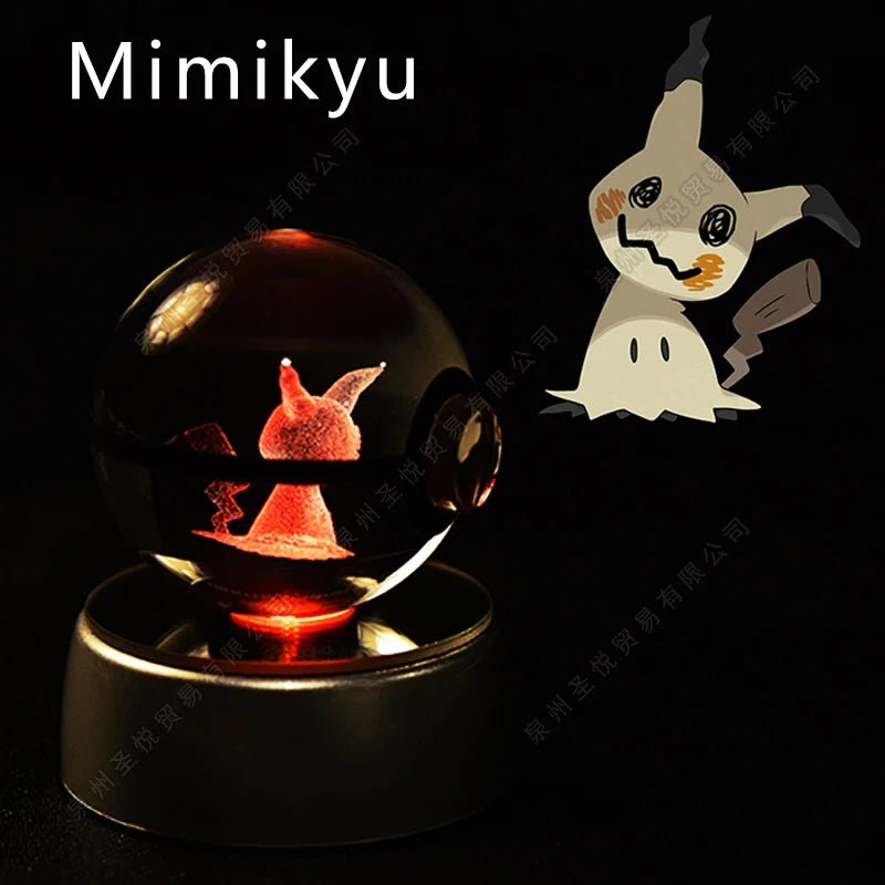 Pokemon Crystal Ball 3D Pikachu Gengar Mewtwo Night Light Lamp Pokeball 3D Glass Pokemon Crystal Ball Statue Kids Birthday Gift - Kenner House Emporium
