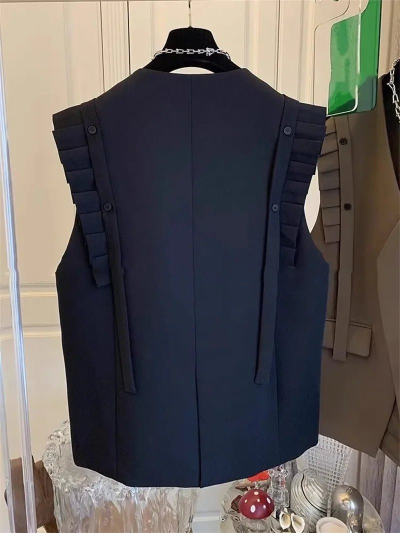 New Vest Coat Female Spring Autumn Temperament Wood Ear Splicing Suit Sleeveless Jacket Women Loose Casual Waistcoat Tops Ladies - Kenner House Emporium