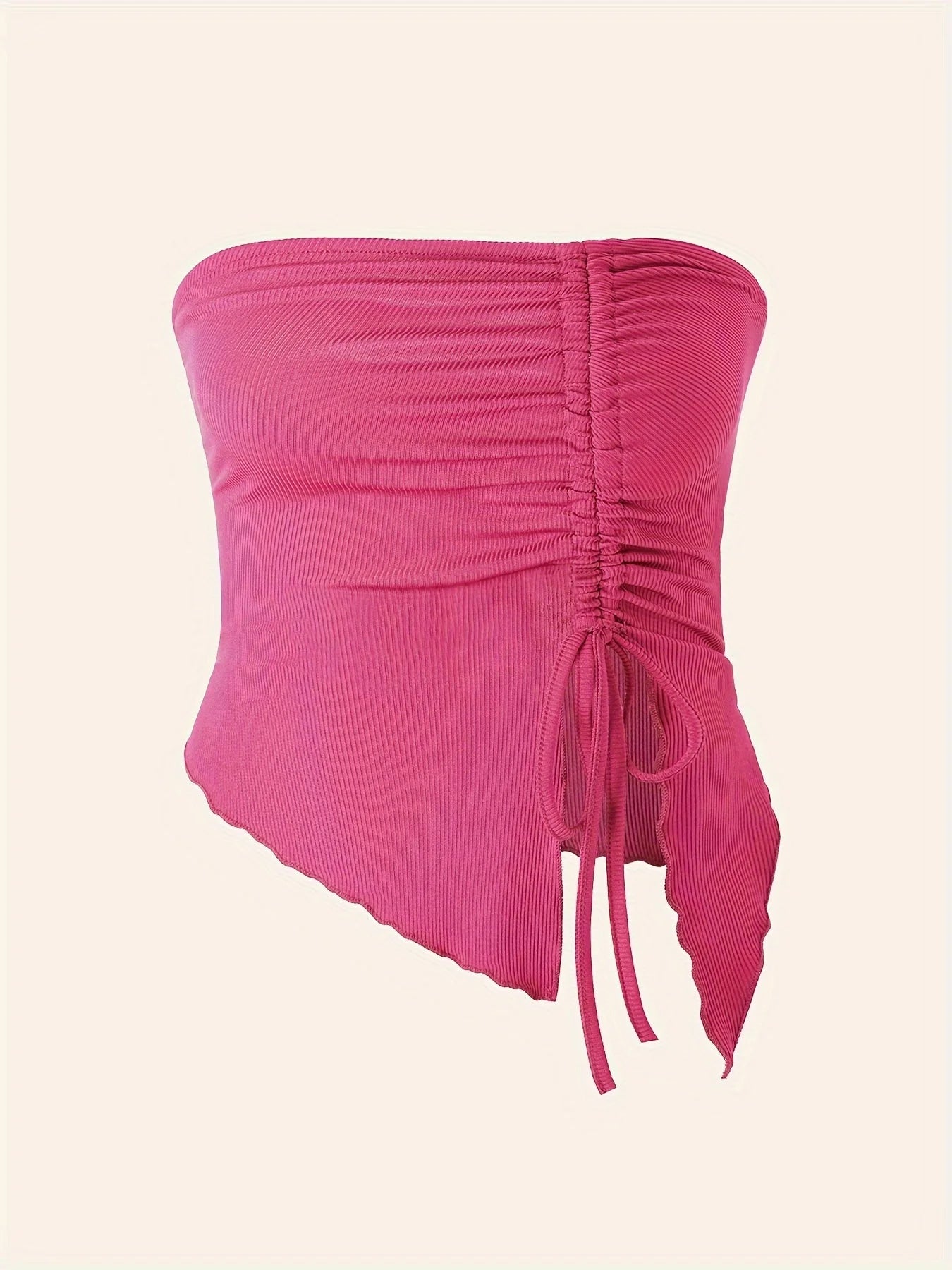 Spring Summer Y2K Women's Strapless Sleeveless Tube Top Mesh Ruched Side Asymmetrical Lace up Bandeau Cami Tank Tops Streetwear - Kenner House Emporium