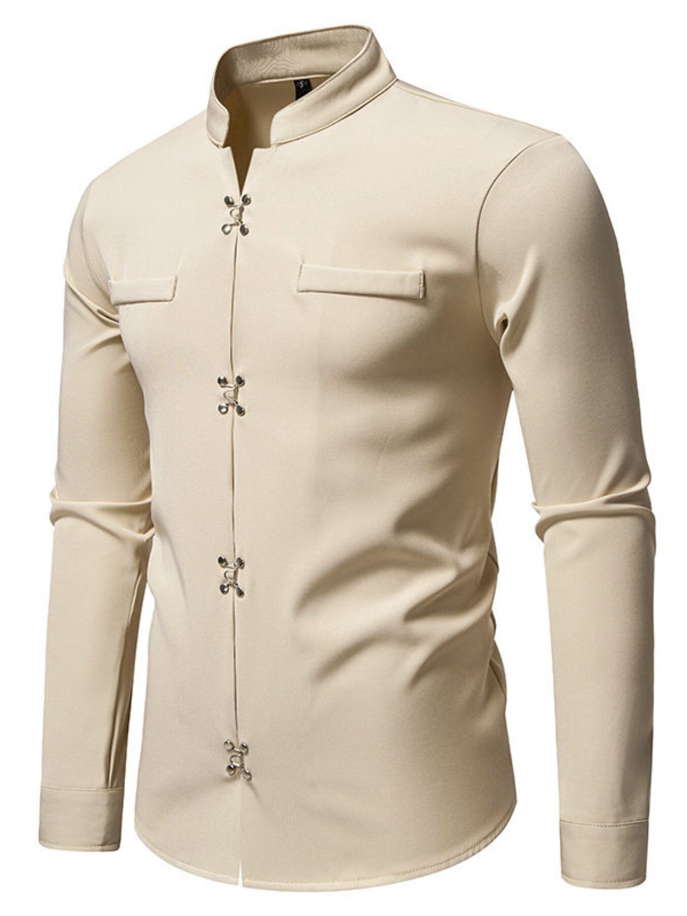Men's Mandarin Collar Slim Fit Long Sleeve Shirt - Kenner House Emporium