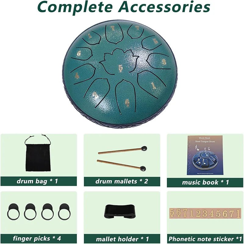 Steel Tongue Drum 6 Inch 11 Notes, Glucophone Ethereal Music Drum Percussion instrument for Yoga Meditation - Kenner House Emporium