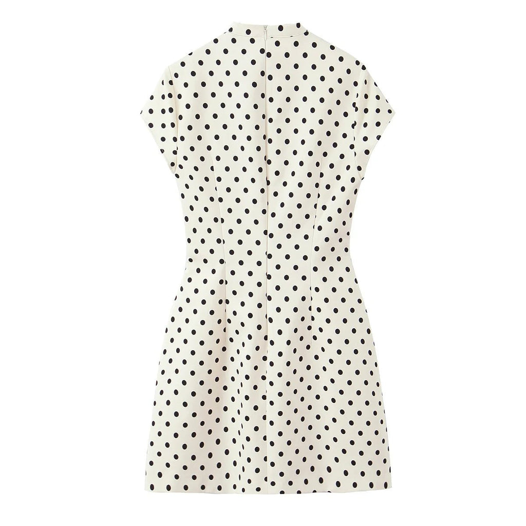 YENKYE New 2026 Women Bow Tie Short Sleeve Polka Dot Dress Sexy Pencil Mini Vestidos - Kenner House Emporium
