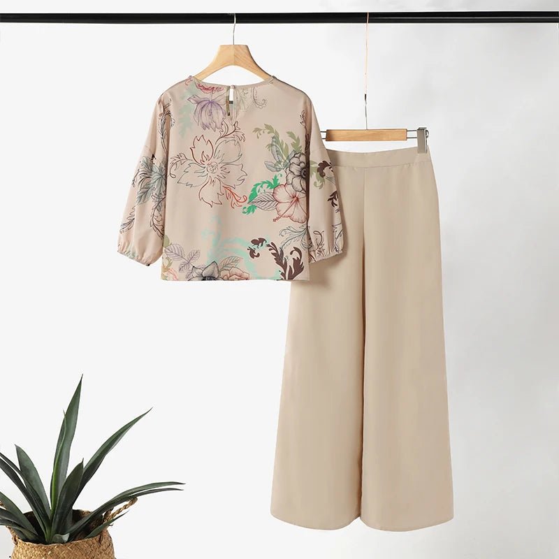 ZANZEA Spring 2pcs Outfits Women Pant Sets 3/4 Sleeve Floral Printed Blouse Loose Trousers Suits Elegant Work Tracksuit Oversize - Kenner House Emporium