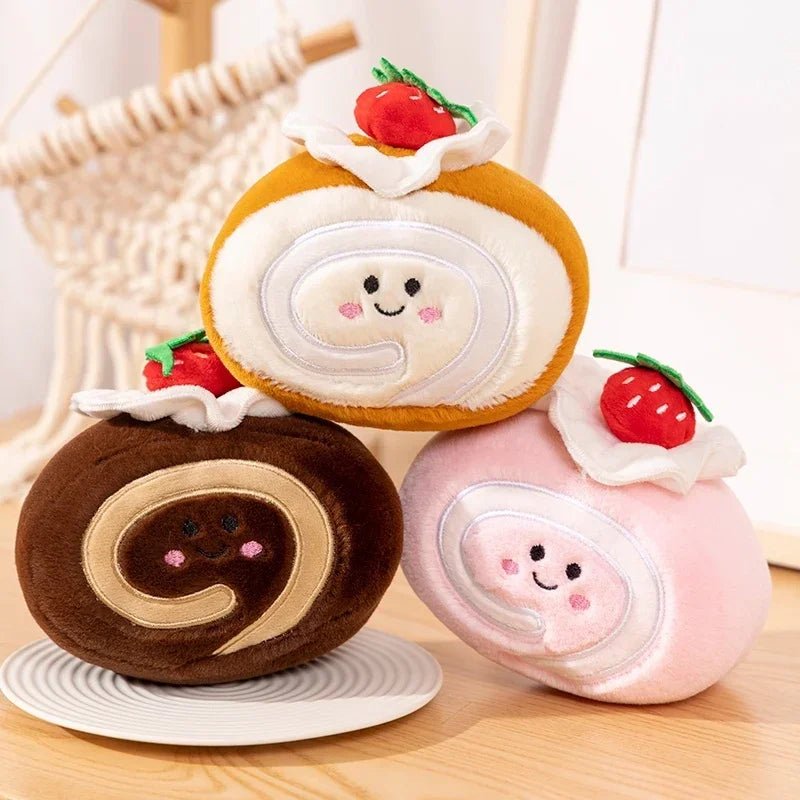 Stuffed Cake Plushie Strawberry Swiss Roll Plush Toys Cute Face Cream Snack Party Decor Party Gift Toys For Kids Birthday - Kenner House Emporium