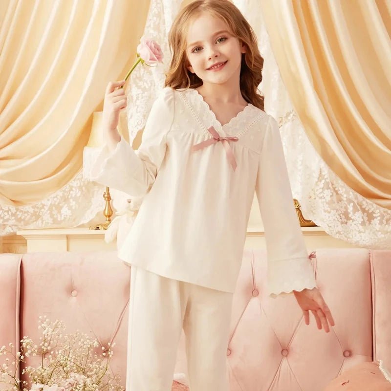 Girls' Pajamas Cotton Princess Style Suit Spring Autumn Long - Sleeved T-Shirt Trousers Cute Baby Home Service Clothes Tops+Pants - Kenner House Emporium
