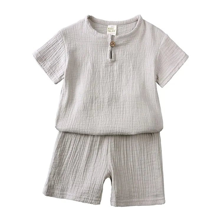 Cotton Linen Kids Clothes Girls Outfit Summer Boy Clothing Sets Solid Color Short Sleeve Tops Shorts Children Clothing 2 - 7 Years - Kenner House Emporium