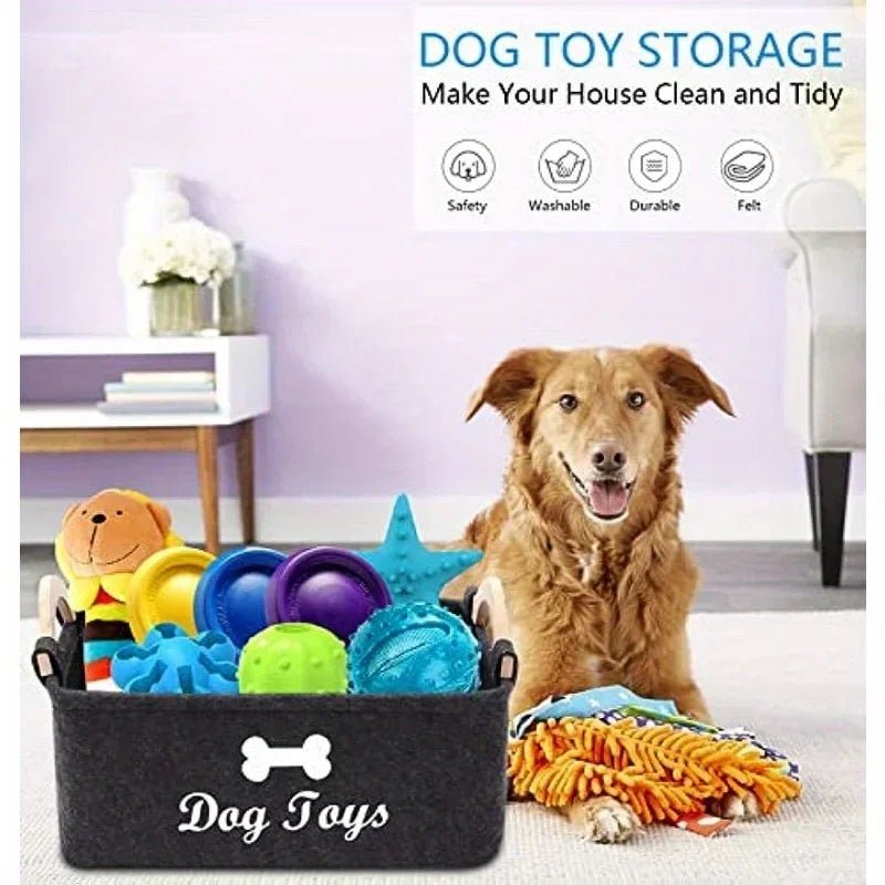Felt pet toy box, dog toy box, storage basket box - perfect for organizing pets - Kenner House Emporium