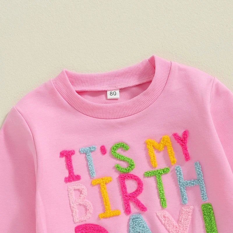 Kids Girls 2 - piece Spring Autumn Outfit Long Sleeve Embroidery Letters Sweatshirt with Tulle Skirt Birthday Clothes - Kenner House Emporium
