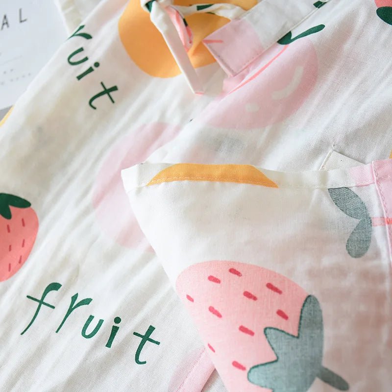 2023 Japanese - style kimono pajamas set seven - sleeve female spring and autumn 100% cotton gauze home clothes cute sweet 2 - piece - Kenner House Emporium