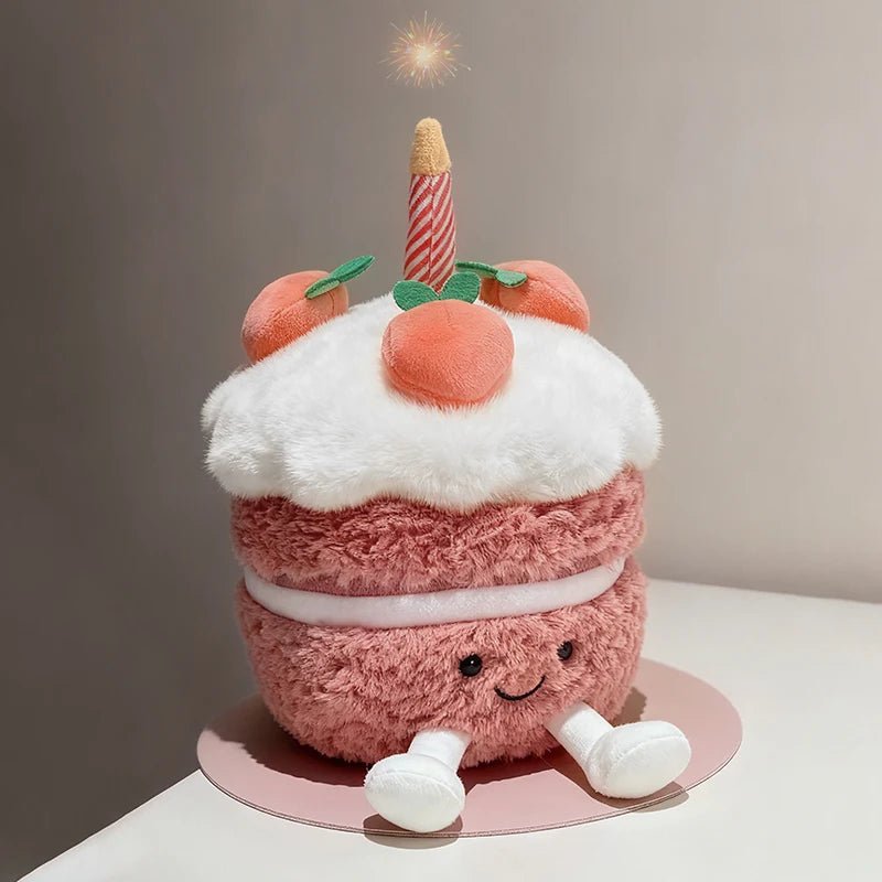 Kawaii Smile Cake Plush Toys Soft Stuffed Dessert Dolls with Candle Cherry Birthday Xmas Gift For Kids Cuddly Home Party Decor - Kenner House Emporium