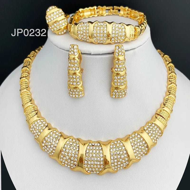 Dubai Jewelry Set For Women 18K Gold Plated Luxury Necklace Earrings Bracelet And Ring Set Jewelry For Wedding Party Trending - Kenner House Emporium
