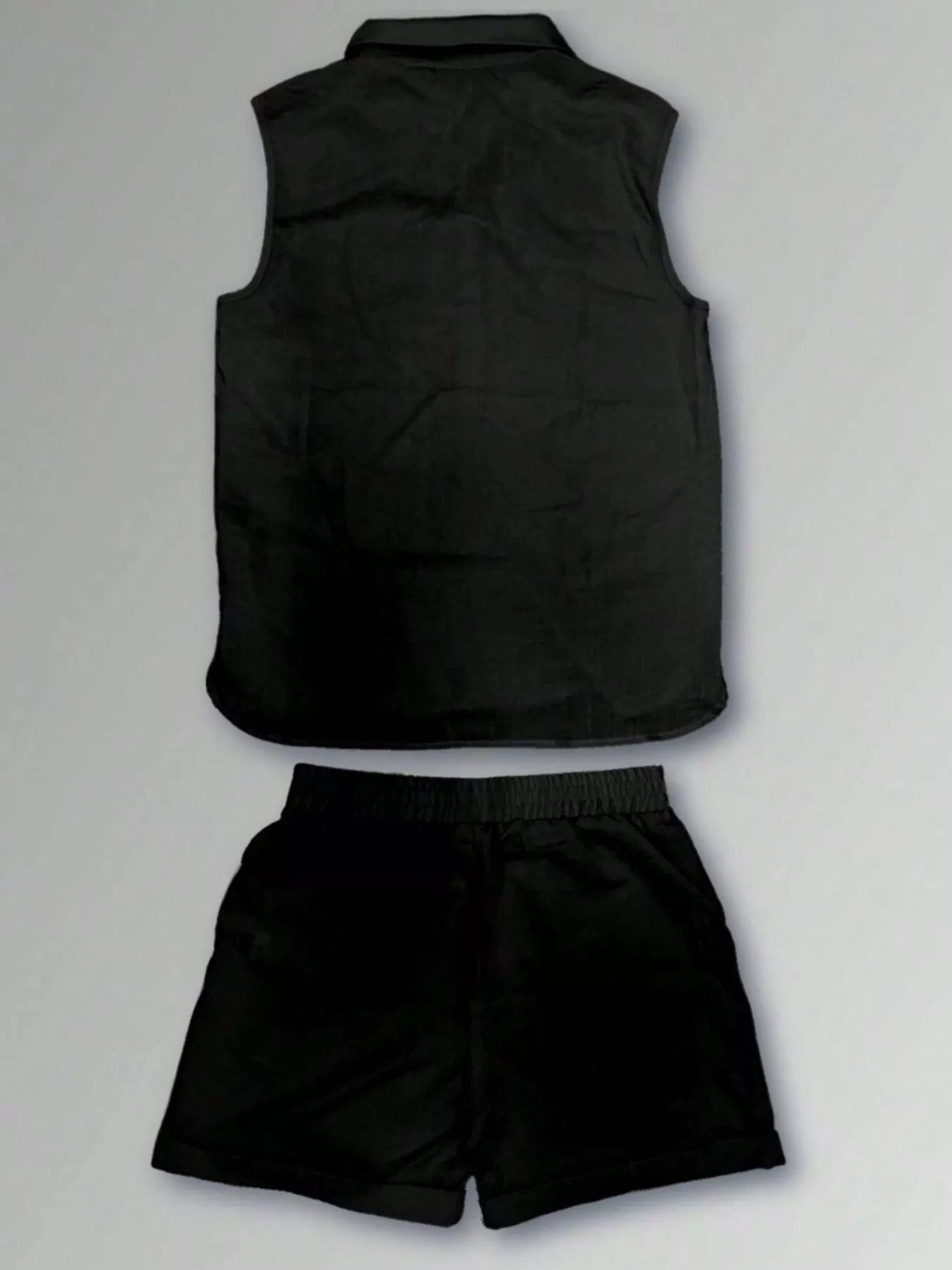 Men's Plus Size Casual Button Up Vest & Shorts Set - Kenner House Emporium