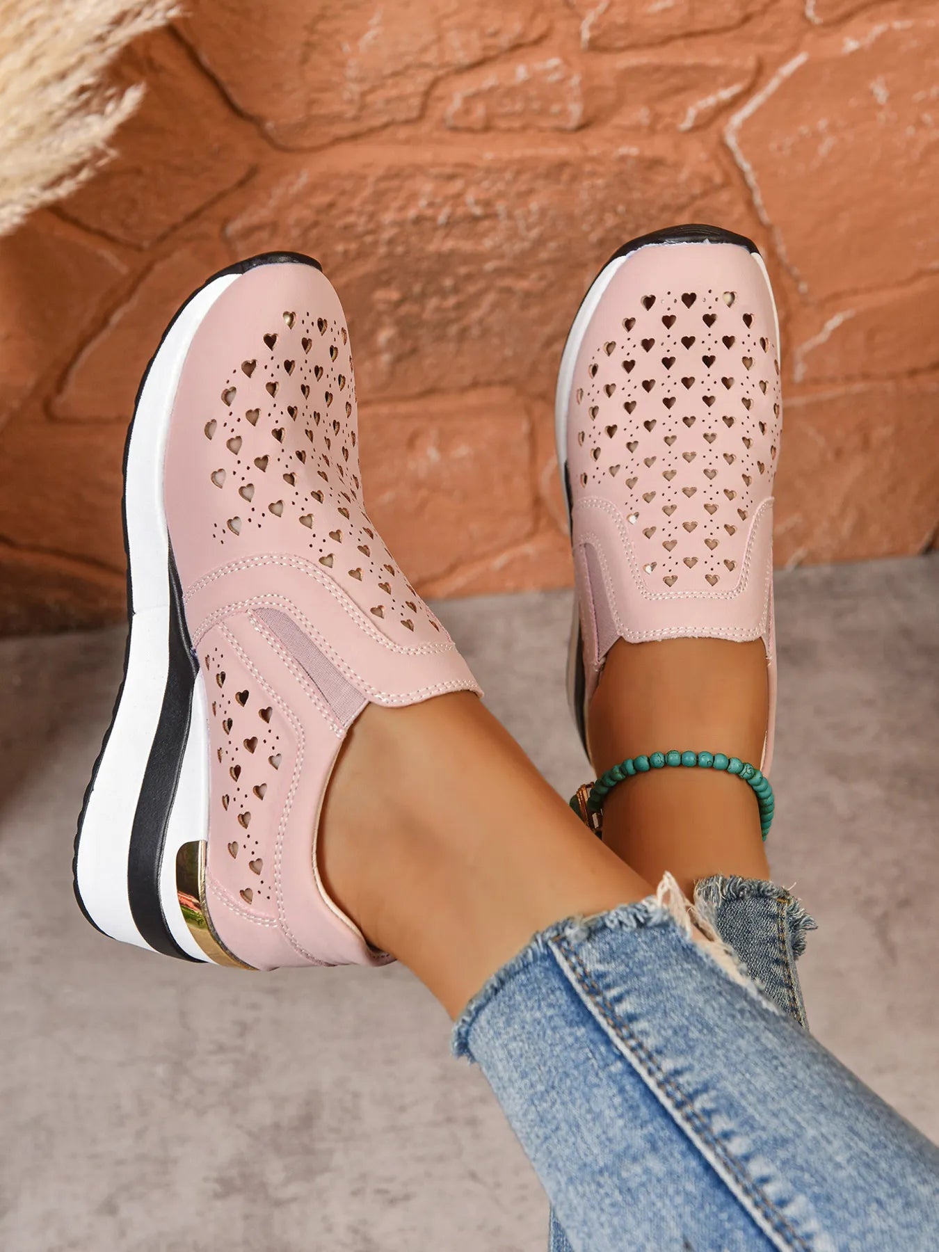 Breathable Cutout Wedge Sneakers - Kenner House Emporium