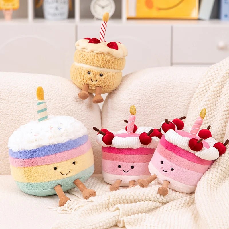 Kawaii Smile Cake Plush Toys Soft Stuffed Dessert Dolls with Candle Cherry Birthday Xmas Gift For Kids Cuddly Home Party Decor - Kenner House Emporium