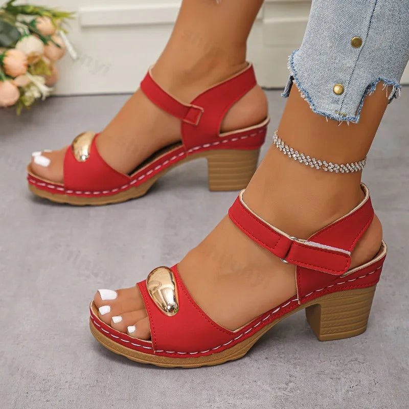 Women's Fashion Sandals 2025 Summer New Coarse Heel Leisure Comfortable Retro Outdoor Beach Cool Pumps Open Toes Elegant Sandals - Kenner House Emporium