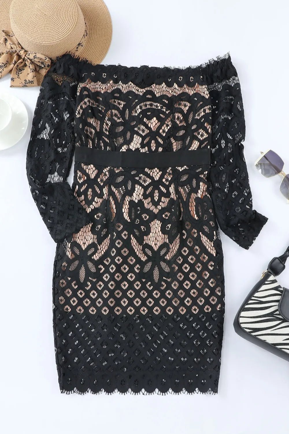 Off - Shoulder Long Sleeve Lace Dress - Kenner House Emporium
