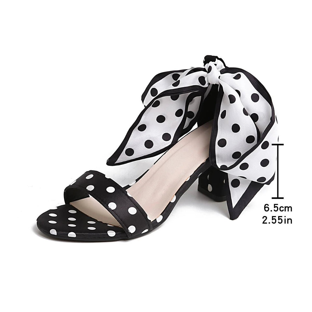 2026 New High - Heeled Sandals, Classic Polka Dot Silk Texture with Delicate Bow, Gentle Style - Kenner House Emporium