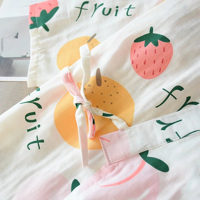 2023 Japanese - style kimono pajamas set seven - sleeve female spring and autumn 100% cotton gauze home clothes cute sweet 2 - piece - Kenner House Emporium