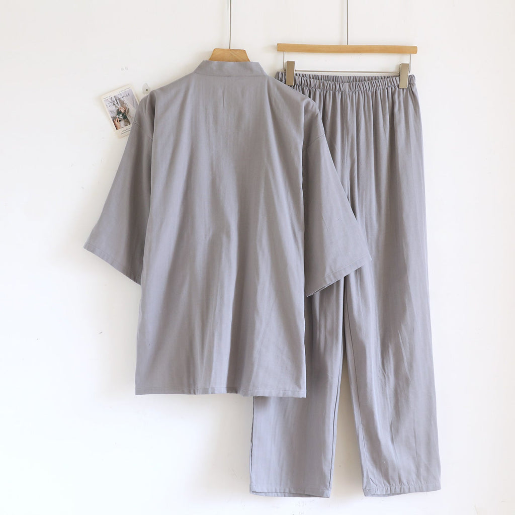 Kimono Robes Pajamas Set for Spring Autumn and Summer Thin Men's Cotton Loose Fit Large Size Half Sleeve Sleepwear Set - Kenner House Emporium