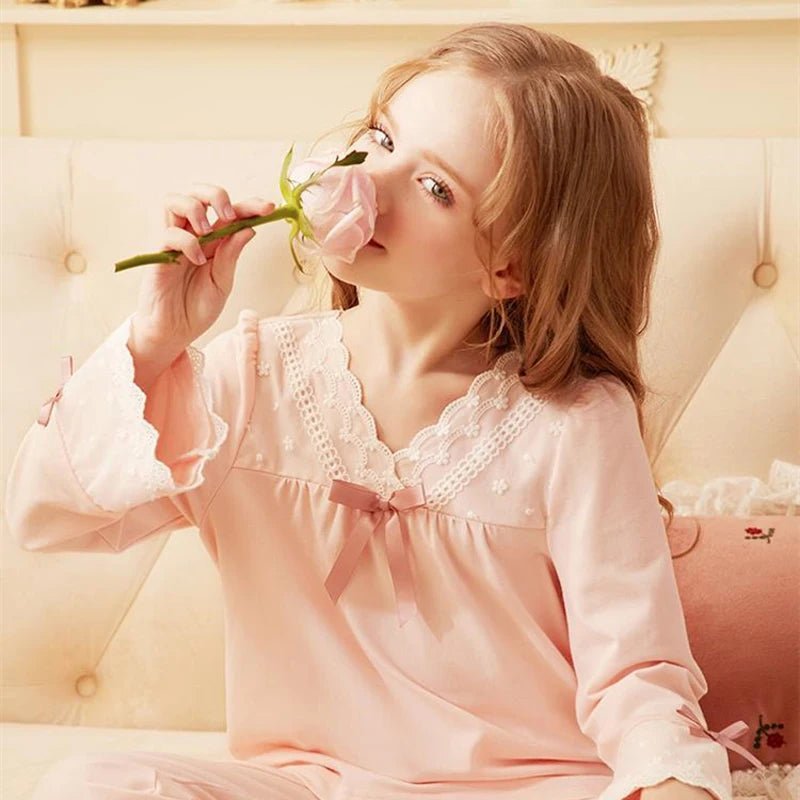 Girls' Pajamas Cotton Princess Style Suit Spring Autumn Long - Sleeved T-Shirt Trousers Cute Baby Home Service Clothes Tops+Pants - Kenner House Emporium