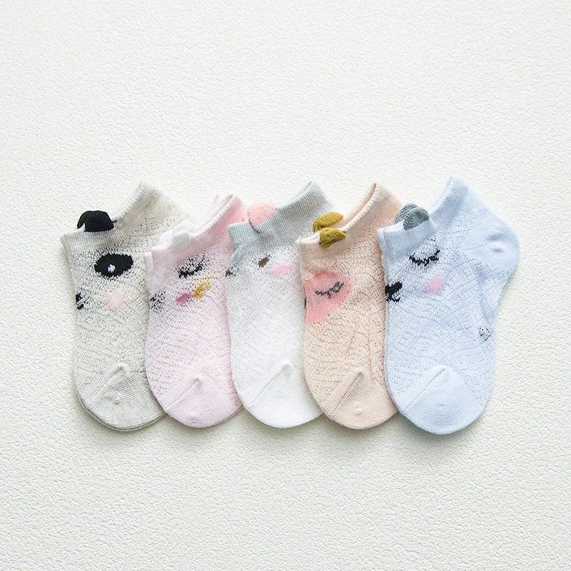 5 Pairs/lot 0 to 7 Years Spring Summer Thin Mesh Socks For Girls Boys Cute Animal Children's Thin Sock Baby Newborn Short Socks - Kenner House Emporium