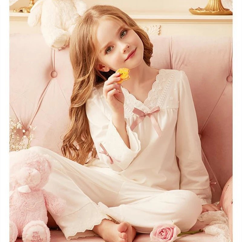 Girls' Pajamas Cotton Princess Style Suit Spring Autumn Long - Sleeved T-Shirt Trousers Cute Baby Home Service Clothes Tops+Pants - Kenner House Emporium
